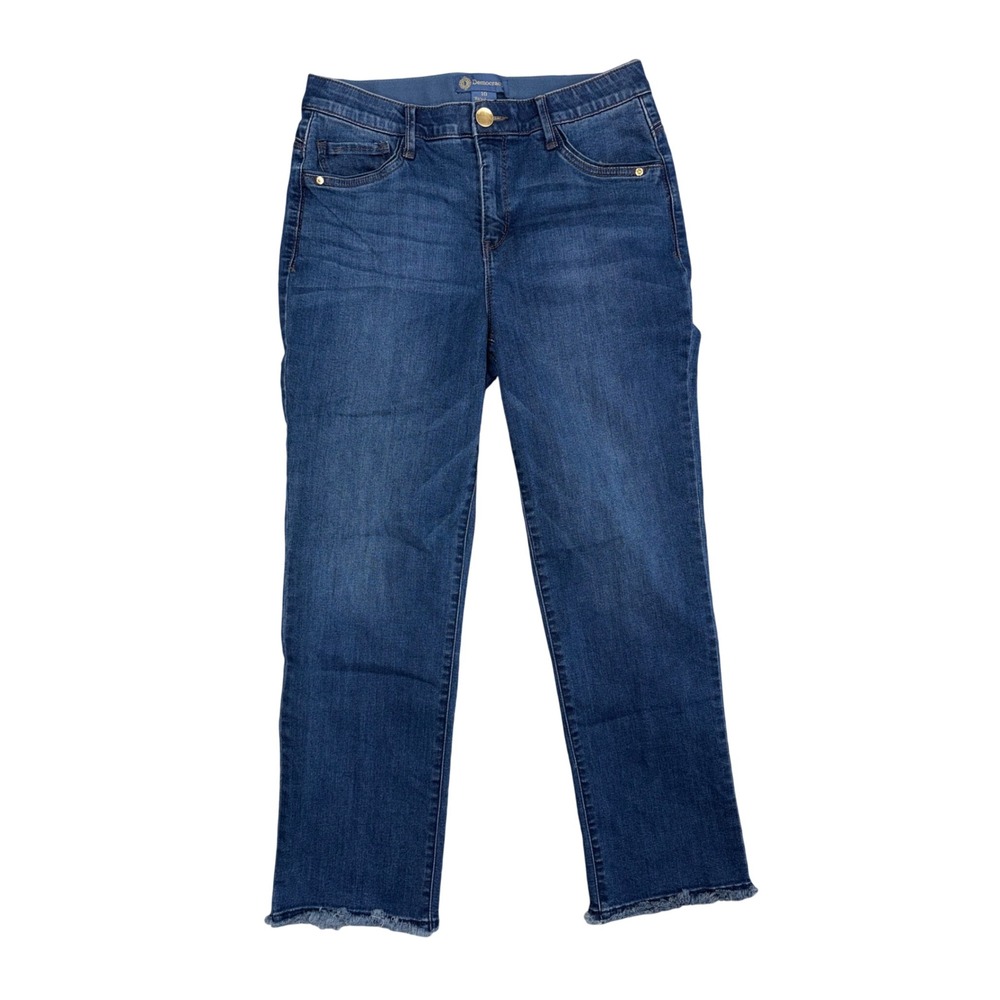 Democracy Ab solution Straight Leg Jeans Blue Frayed Hem B2697YTY Womens 10 Z4 - Picture 3 of 9